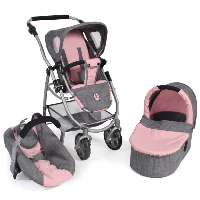 Kombi-Puppenwagen 3 in 1 EMOTION ALL IN Melange grau-rosa