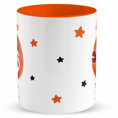 Tasse mit Sternzeichen »Krebs«, mit Namen und Geburtsdatum, orange